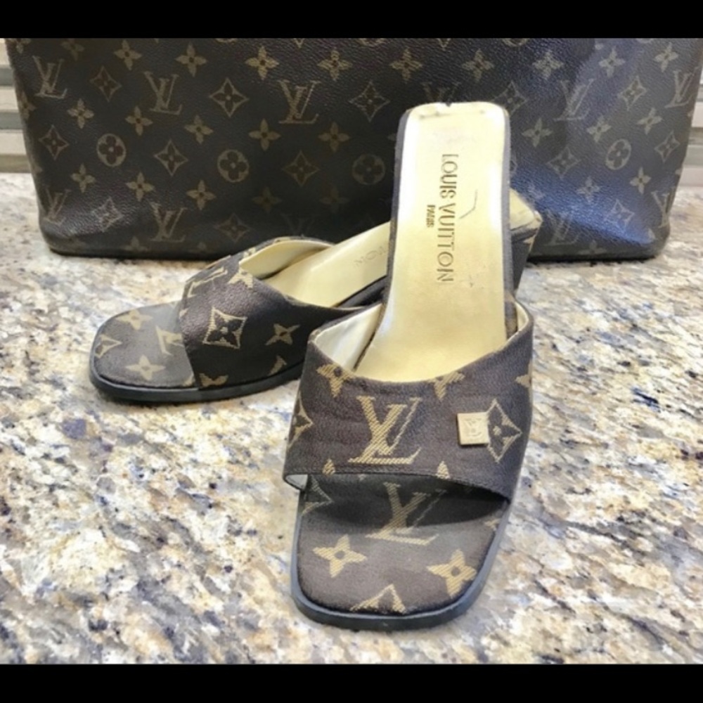 Louis Vuitton Brown Monogram Slide Heels - Picture 4 of 4